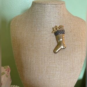 Gold and Black Christmas Stocking Brooch